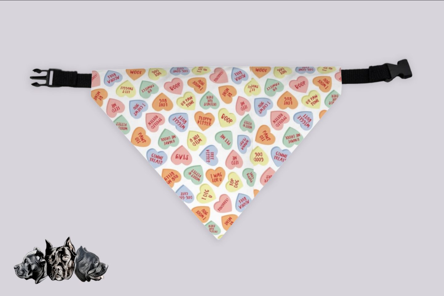 Pup Conversation Hearts Doggy Slip On Bandana pre order