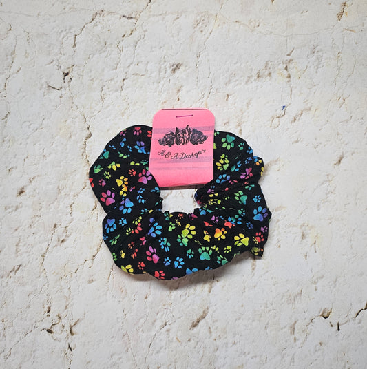 Pre Made Rainbow Paw Prints Scrunchie