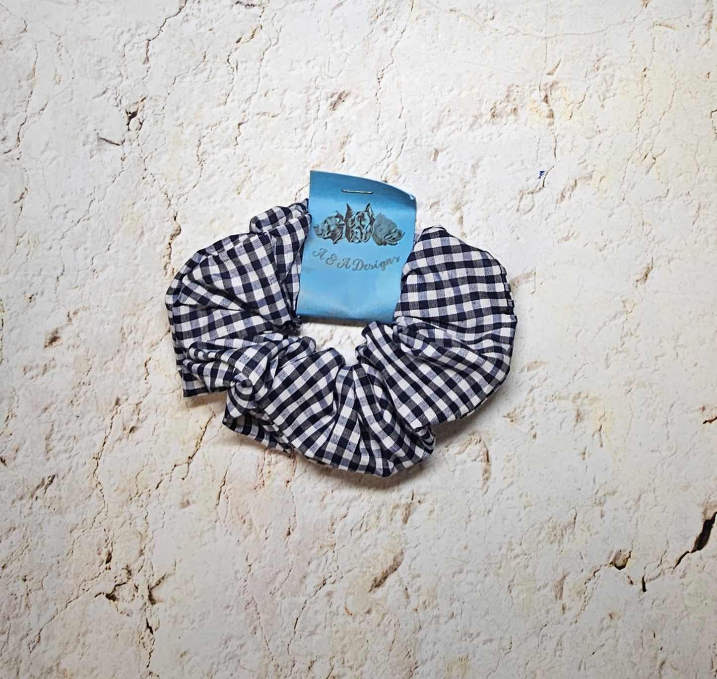 Pre Made Navy Gingham Scrunchie